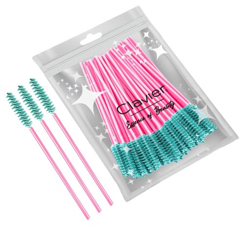 Clavier - Eyelash Brushes - Disposable Eyelash and Eyebrow Brushes - Pink-turquoise - 50 pieces