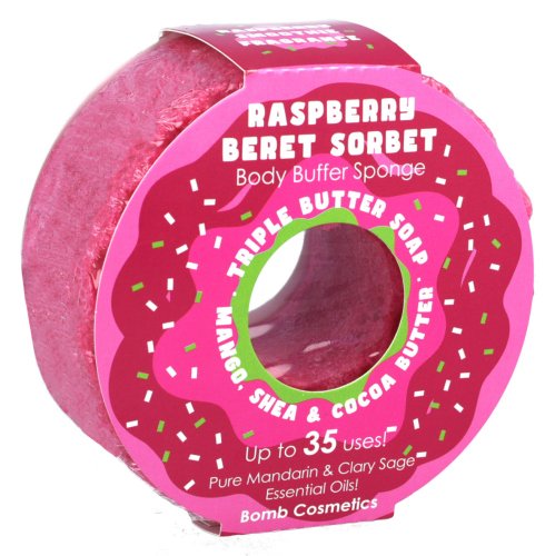 Bomb Cosmetics - Body Buffer Sponge - Gąbka pod prysznic z naturalnymi olejkami eterycznymi - Raspberry Beret Sorbet - 165 g 