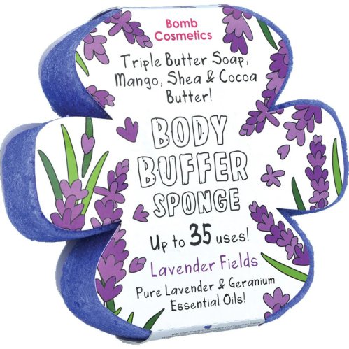 Bomb Cosmetics - Body Buffer Sponge - Gąbka pod prysznic z naturalnymi olejkami eterycznymi - Lavender Fields - 165 g 