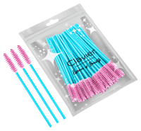 Clavier - Eyelash Brushes - Disposable Eyelash and Eyebrow Brushes - Turquoise Pink - 50 pieces