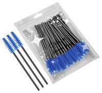 Clavier - Eyelash Brushes - Jednorazowe szczoteczki do rzęs i brwi - Czarno-niebieskie - 50 sztuk