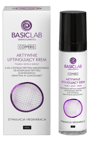 BASICLAB - COPPERIS - Active Lifting Face Cream - Aktywnie liftingujący krem do twarzy - 0,3% peptydu miedziowego, 5% peptydu elafinowego, ornityna w jonosomie - Stymulacja i Regeneracja - Noc - 50 ml 