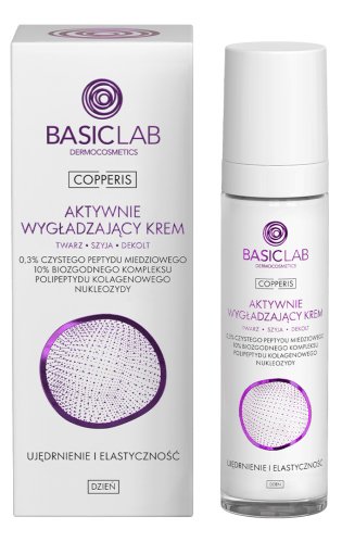 BASICLAB - COPPERIS - Active Smoothing Face Cream - Aktywnie wygładzający krem do twarzy - 0,3% peptydu miedziowego, 10% polipeptydu kolagenowego, nukleozydy - Ujędrnienie i elastyczność - Dzień - 50 ml 
