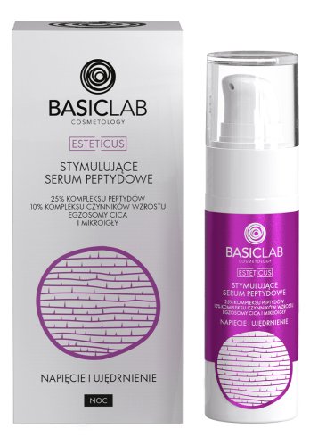 BASICLAB - ESTETICUS - Skin-Stimulating Peptide Serum - Stymulujące serum peptydowe do twarzy - 25% kompleks peptydów, 10% kompleks czynników wzrostu, egzosomy CICA i mikroigły - Napięcie i Ujędrnienie - Noc - 30 ml 