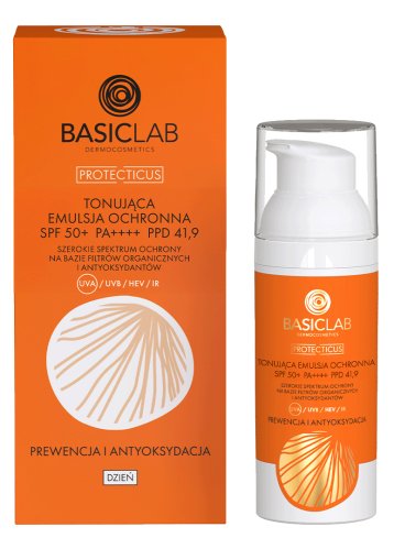 BASICLAB - PROTECTICUS - Tinted Protective Emulsion - Tonująca emulsja ochronna do twarzy SPF50+ PA ++++ - Prewencja i antyoksydacja - Dzień - 50 ml