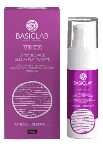 BASICLAB - ESTETICUS - Skin-Stimulating Peptide Serum - Stymulujące serum peptydowe do twarzy - 15% kompleks peptydów, 5% kompleks czynników wzrostu i mikroigły - Napięcie i Ujędrnienie - Noc - 30 ml 