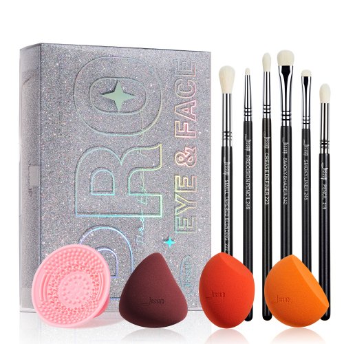 JESSUP - Pro Eye & Face - Elegance Eye & Face Beauty Kit - Set of Face Makeup Brushes and Sponges + Box - T504