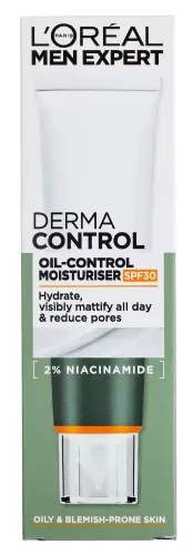 L'Oréal - MEN EXPERT - Derma Control - Oil-Control Moisturiser SPF30 - Moisturising Mattifying Cream - 40 ml