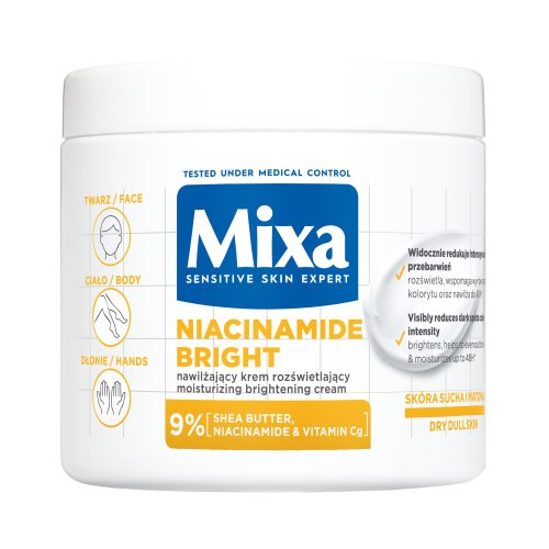Mixa - NIACINAMIDE BRIGHT - Moisturizing Brightening Cream - Nawilżający krem rozświetlający do twarzy, ciała i dłoni - 400 ml