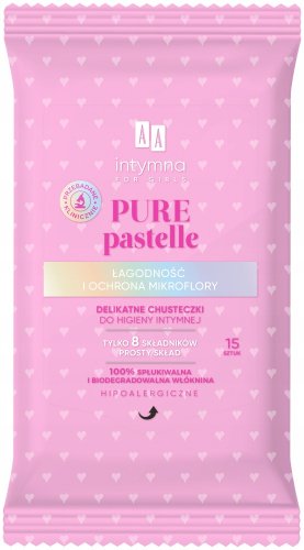 AA - Intymna - PURE Pastelle - Delikatne chusteczki do higieny intymnej dla nastolatek - 15 szt.