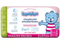 Bambino - Hipoalergiczne chusteczki emolientowe dla niemowląt od 1. dnia życia - 4 x 57 szt.