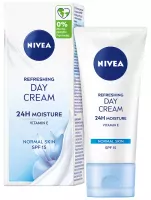 Nivea - 24H Nawilżenia - Odświeżający krem do twarzy na dzień SPF15 - Sera normalna i mieszana - 50 ml 