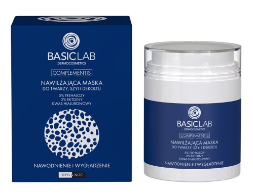 BASICLAB - COMPLEMENTIS - Moisturising Mask For Face, Neck And Decollete - 5% Trehalose, 2% Ectoine and Hyaluronic Acid - Hydration and Smoothing - 50 ml
