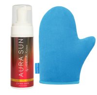 AURA SUN - Self-tanning set - Glove + Strawberry-scented tanning foam - Extra Dark 150 ml