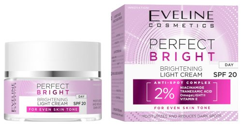 Eveline Cosmetics - Perfect Bright - Brightening Light Cream - Lekki krem rozjaśniający do twarzy - SPF20 - 2% Anti-Spot Complex - 50 ml