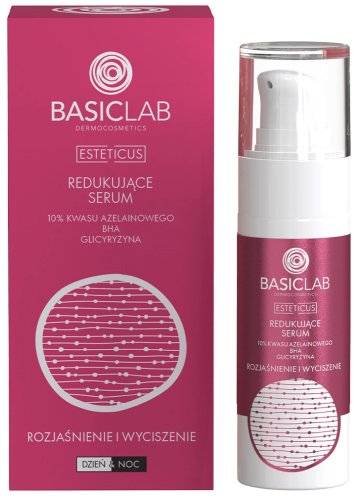 BASICLAB - ESTETICUS - Reducing Serum - Redukujące serum - 10% kwasu azelainowego, BHA i glicyryzyna - Rozjaśnienie i Wyciszenie - Dzień/Noc - 30 ml