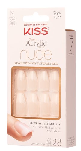 KISS - Salon Acrylic French - Nude - Sztuczne paznokcie w zestawie z klejem - 28 szt - Leilani - M - KAN07C