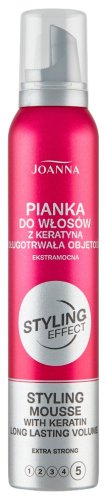 Joanna - Styling Effect - Styling Mousse with Keratin - Pianka do włosów z keratyną - 5 Extra Strong - 150 ml