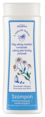 Joanna - Z Apteczki Babuni - Strengthening and Moisturizing Shampoo - Wzmacniająco-nawilżający szampon do włosów cienkich i delikatnych - Rumianek i Biotyna - 300 ml