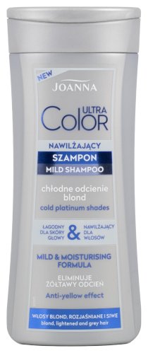Joanna - Ultra Color - Mild Shampoo - Niebieski szampon nawilżający do włosów blond, rozjaśnionych i siwych - Neutralizuje żółte tony - 200 ml