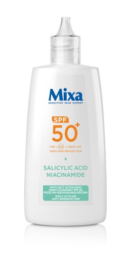 Mixa - Daily UV Fluid Anti-Imperfection - Matujący ultralekki krem ochronny SPF50+ przeciw niedoskonałościom - Kwas Salicylowy + Niacynamid - 40 ml 