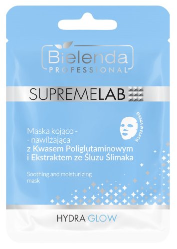 Bielenda Professional - SUPREMELAB - HYDRA GLOW - Soothing and Moisturizing Mask - Kojąco-łagodząca maska z kwasem poliglutaminowym i śluzem ślimaka - 1 szt