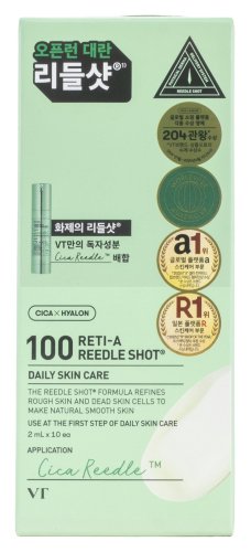 VT Cosmetics - Cica x Hyalon - 100 Reti-A Reedle Shot - Przeciwstarzeniowy mikroigłowy booster do twarzy - 10 x 2 ml