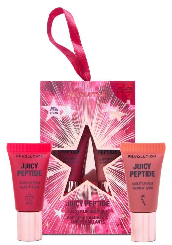 MAKEUP REVOLUTION - Juicy Peptide Glossy Lip Balm Set - Zestaw prezentowy 2 balsamów do ust - Gingerbread Mini 4,5 ml + Candy Cane Mini 4,5 ml