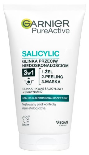 GARNIER - Pure Skin 3in1 with Clay - Washing Gel, Peeling and Mask in One - Oily Skin with Imperfections - 150 ml