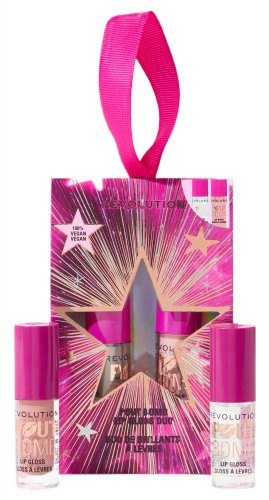 MAKEUP REVOLUTION - Pout Bomb Lip Gloss Duo - Zestaw prezentowy 2 błyszczyków do ust - Nude Pink 1,4 ml + Glaze Clear 1,4 ml