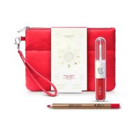 KIKO Milano - Snow-Kissed Holiday - My Perfect Combo Lips Gift Set - Dárková sada na líčení rtů - Unlimited Double Touch Rtěnka 6 ml + Konturovací tužka Creamy Colour Comfort 1,2 g + Kosmetická taštička - 03 Festive Fire