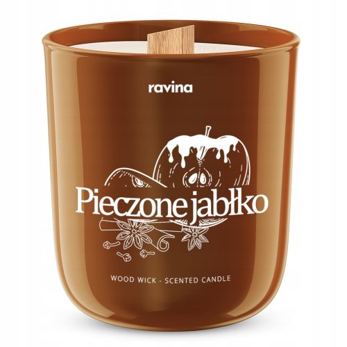 Ravina - Wood Wick - Scented Candle - Sojowa świeca zapachowa - Pieczone Jabłko - 175 g 