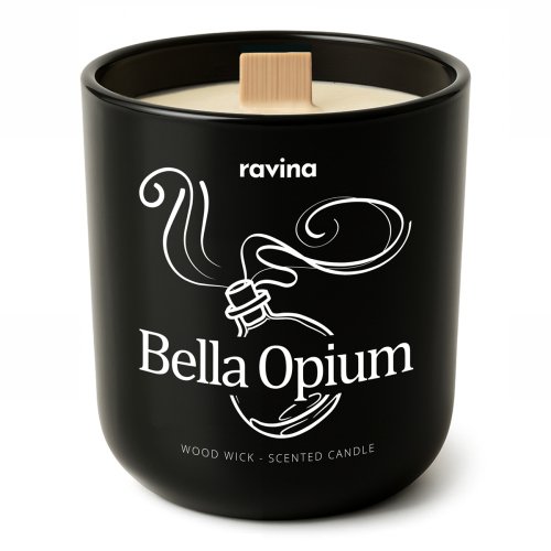 Ravina - Wood Wick - Scented Candle - Sojowa świeca zapachowa - Bella Opium - 175 g 