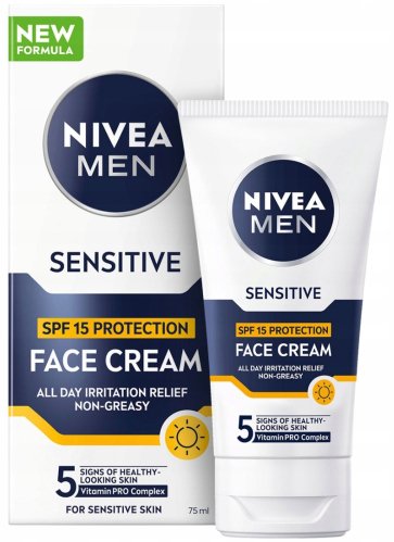 Nivea - Men - Sensitive - SPF15 Protection Face Cream - Moisturizing Face Cream - 75 ml