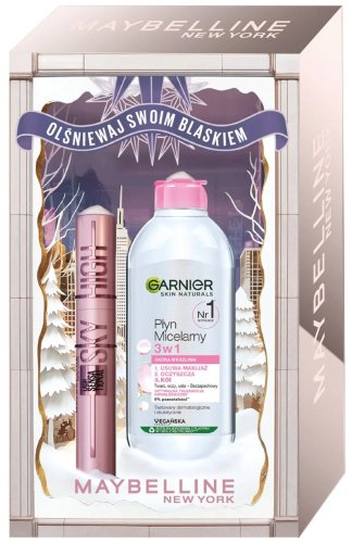 MAYBELLINE - Zestaw prezentowy kosmetyków - Tusz do rzęs Sky High 7,2 ml + Garnier Płyn Micelarny 3w1 400ml