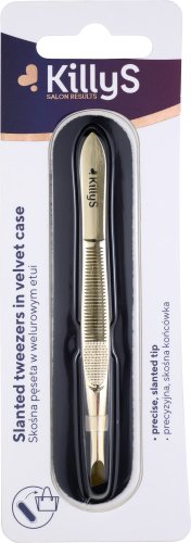 KillyS - Slanted Tweezers in Velvet Case - Skośna pęseta w czarnym welurowym etui