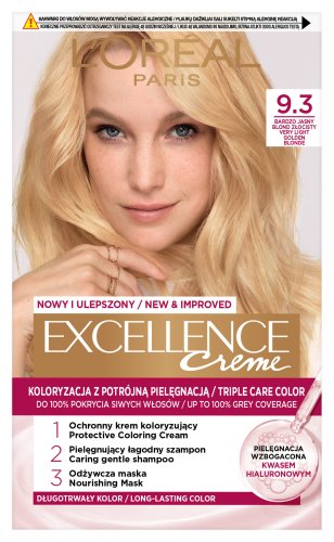 L'Oréal - EXCELLENCE Creme - Koloryzacja do włosów z potrójną pielęgnacją - 9.3 Bardzo Jasny Blond Złocisty