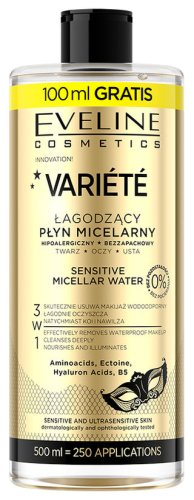 Eveline Cosmetics - VARIETE - Sensitive Micellar Water - Łagodzący płyn micelarny - 500 ml 