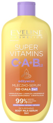 Eveline Cosmetics - Super Vitamins C+A+B12 - Nourishing Body Milk-Serum -  Odżywcze mleczko-serum do ciała 5w1 - 350 ml 