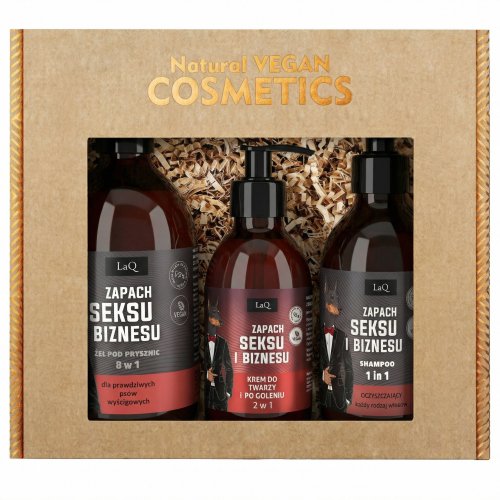 LaQ - Doberman - Zestaw do twarzy i ciała dla mężczyzn - Gładkie Mycie - Żel pod prysznic 500 ml + Szampon 300 ml + Krem do twarzy i po goleniu 150 ml