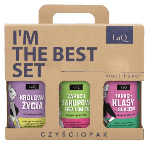 LaQ - I'm The Best Set - Czyściopak - Kobieca Moc - Gift Set of 3 Shower Gels for Women - Forget-Me-Not 500 ml - Kiwi and Grapes 500 ml + Magnolia 500 ml