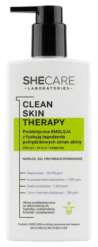 SHECARE - Clean Skin Therapy - Probiotic Emulsion - Probiotyczna emulsja do ciała z funkcją łagodzenia potrądzikowych zmian skóry - 225 ml