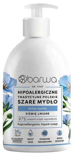 BARWA - Hypoallergenic Liquid Soap - Hypoallergenic traditional Polish gray liquid soap for dry skin - Flax Seed - 500 ml