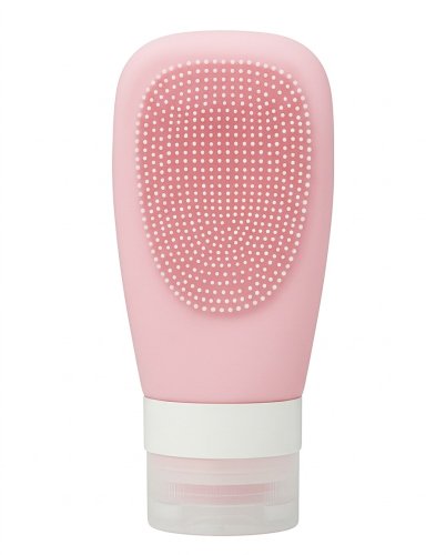 Many Beauty - Silikonowa butelka podróżna z dozownikiem i szczoteczką - Różowa - 60 ml