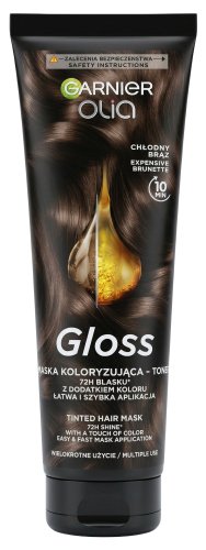 GARNIER - OLIA - Gloss Tinted Hair Mask - Expensive Brunette - Maska koloryzująca - toner do włosów naturalnych i farbowanych - Chłodny Brąz - 150 ml   