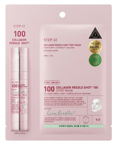 VT Cosmetics - Cica x Hyalon - 100 Collagen Reedle Shot 100 - 2Step Mask - Face mask 25 g + booster 1.5 g
