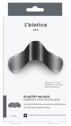 L'biotica - Deep Cleansing Nose Pore Strips - Głęboko oczyszczające plastry na nos z węglem drzewnym - 3 szt