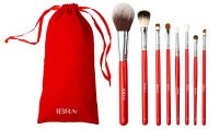 Ibra - BRUSH SET RED - Set of 8 Makeup Brushes in a Red Pouch