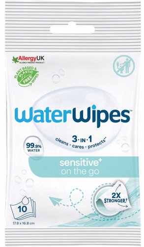 WaterWipes - Sensitive+ Newborn & Baby Wipes - On The Go - Salviette umidificate per neonati e bambini - 10 pezzi