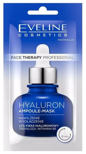 Eveline Cosmetics - Face Therapy Professional - Hyaluron Ampoule Mask - Nawilżająca maseczka do twarzy z 1,5% kwasem hialuronowym - 12 ml